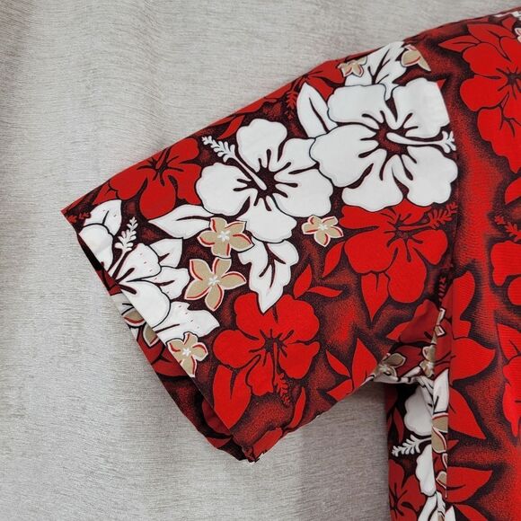 RJC Vintage Hawaiian Aloha Floral Red and White Men's Shirt Hibiscus - Picture 2 of 13